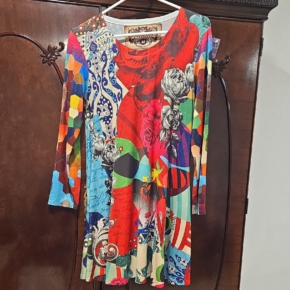 AMMA Multicolor Abstract Long Sleeve Dress - Picture 1 of 4